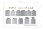 Sheet with 'World Showcase Challenge' design featuring various countries and dimensions.