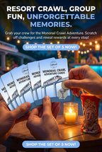 Hands holding Monorail Crawl Adventure cards with a scenic background.