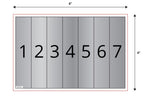 Set of seven black numbers on a gray background with dimensions indicated.