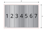 Set of seven black numbers on a gray background with dimensions indicated.