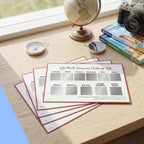 World Showcase Challenge cards on a desk with travel-themed items