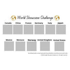 World Showcase Challenge label with placeholder images for various countries on a white background